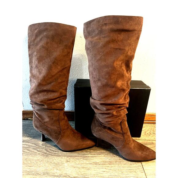 Slouch Shoes - TEAIEUI Knee High Boots Slouch Suede Heels Y2K Boho Western Festival 8.5